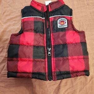 Infant buffalo plaid puffer vest, 0-3m, red&black